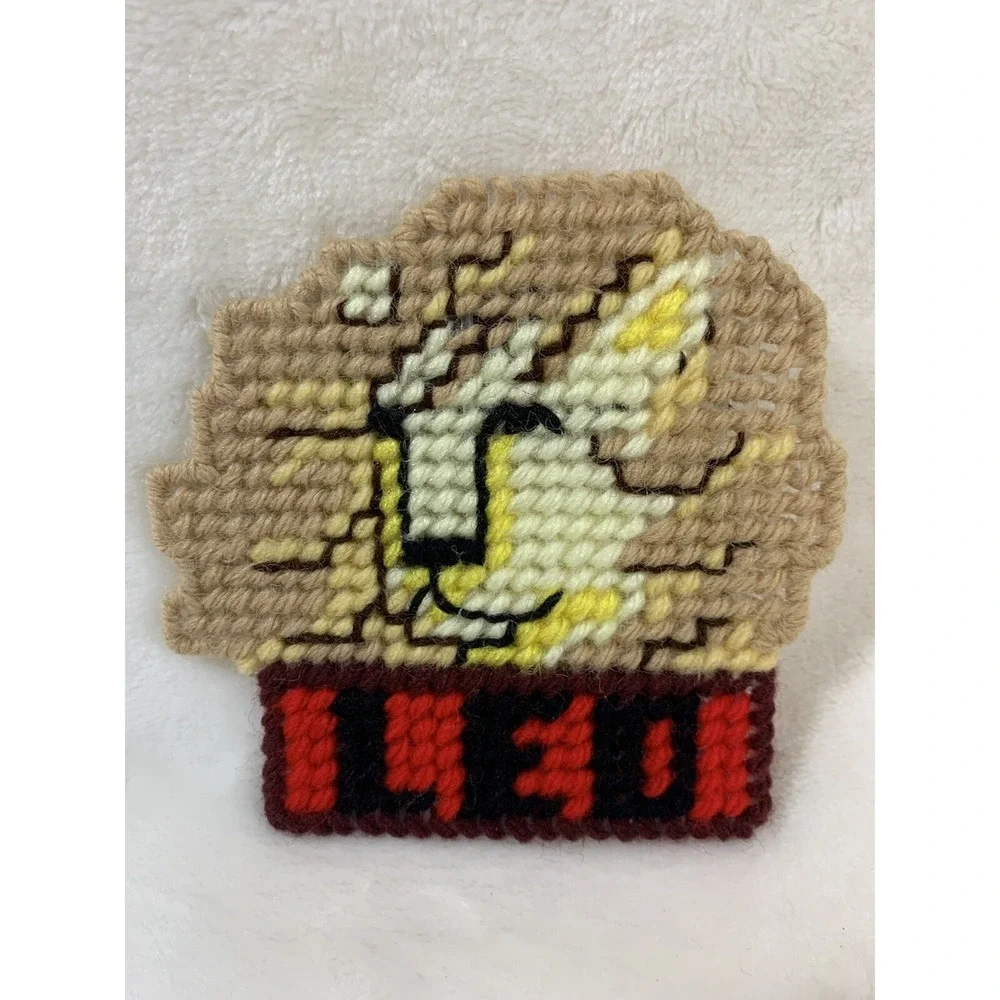 Vintage Leo Horoscope‎ Sign Lion Handmade Needlepoint Plastic Canvas Magnet OOAK